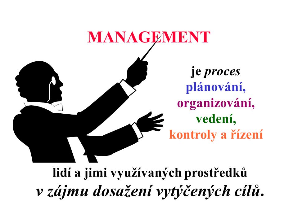 MANAGEMENT je proces plánování, organizování, vedení, kontroly a řízení.