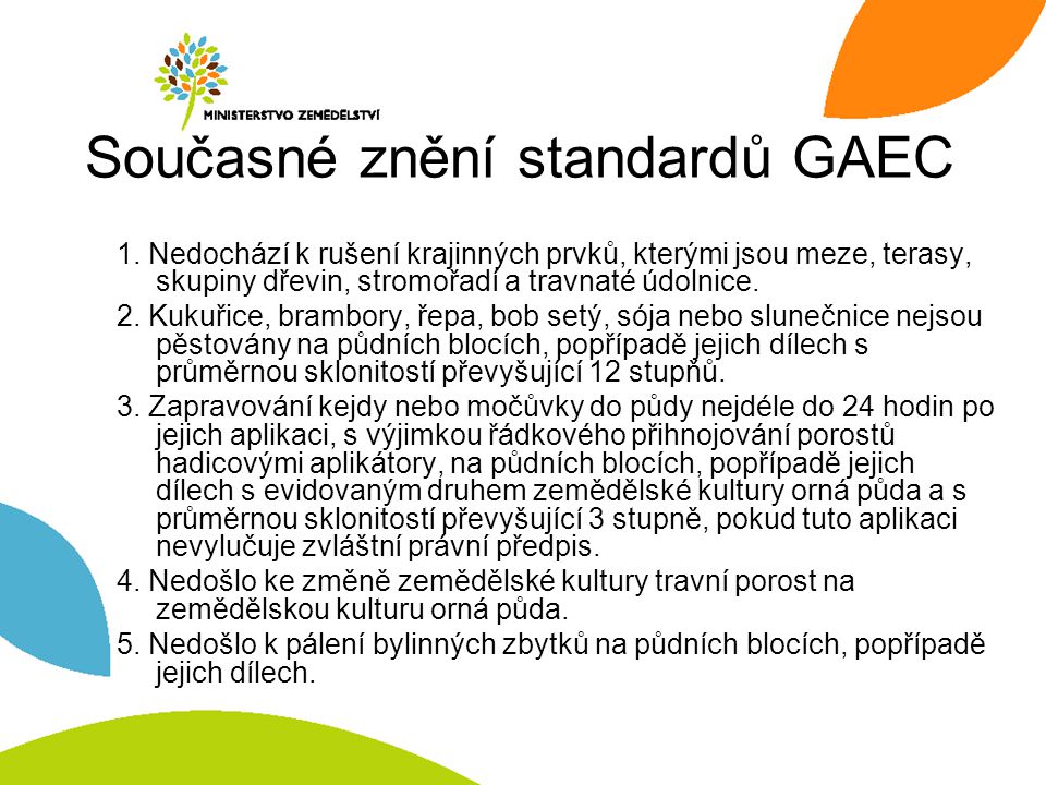 Současné znění standardů GAEC
