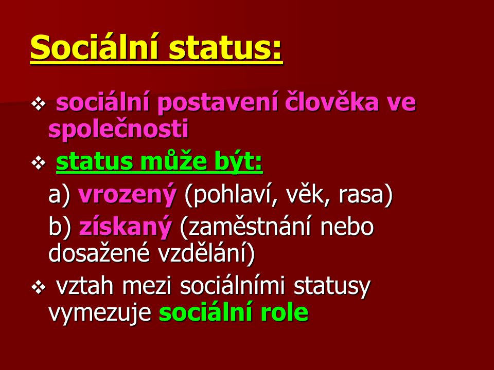 Sociální status: sociální postavení člověka ve společnosti