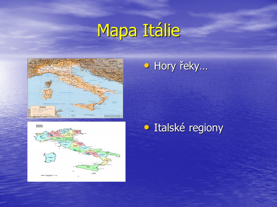 Mapa Itálie Hory řeky… Italské regiony