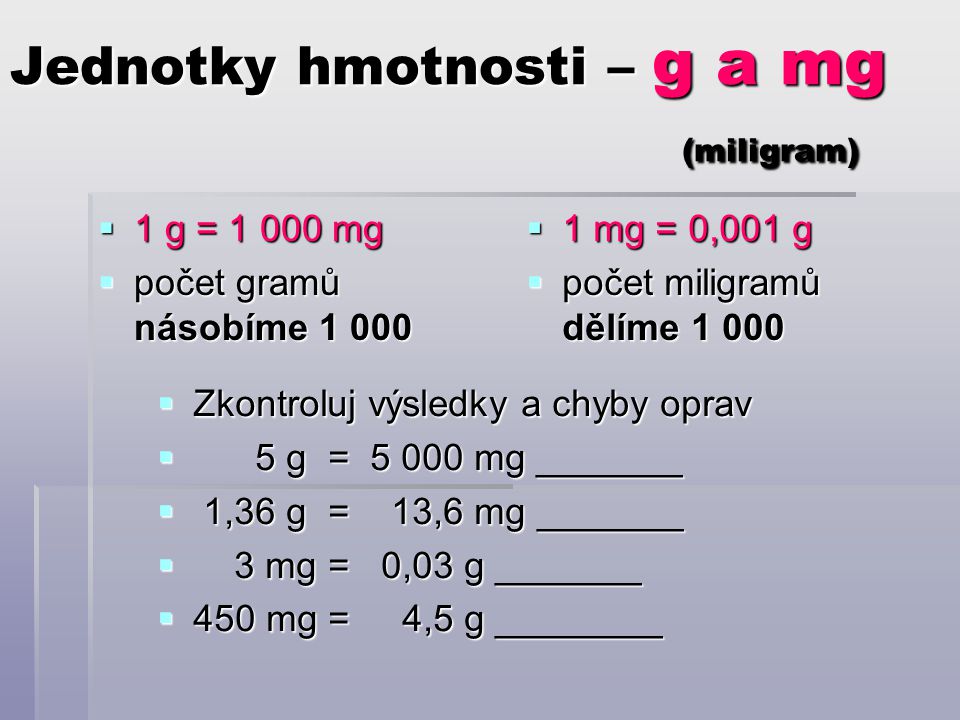 Jednotky hmotnosti – g a mg (miligram)