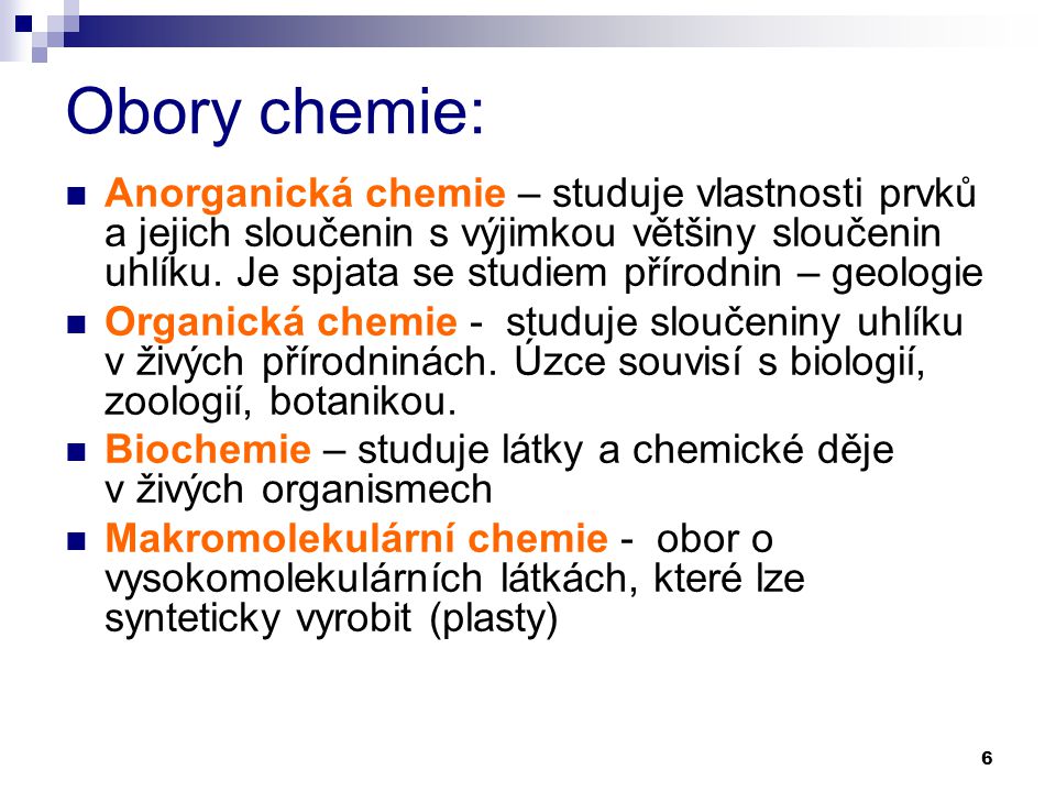 Obory chemie: