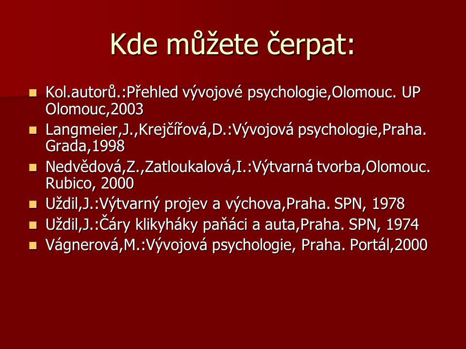 Kde můžete čerpat: Kol.autorů.:Přehled vývojové psychologie,Olomouc. UP Olomouc,2003.