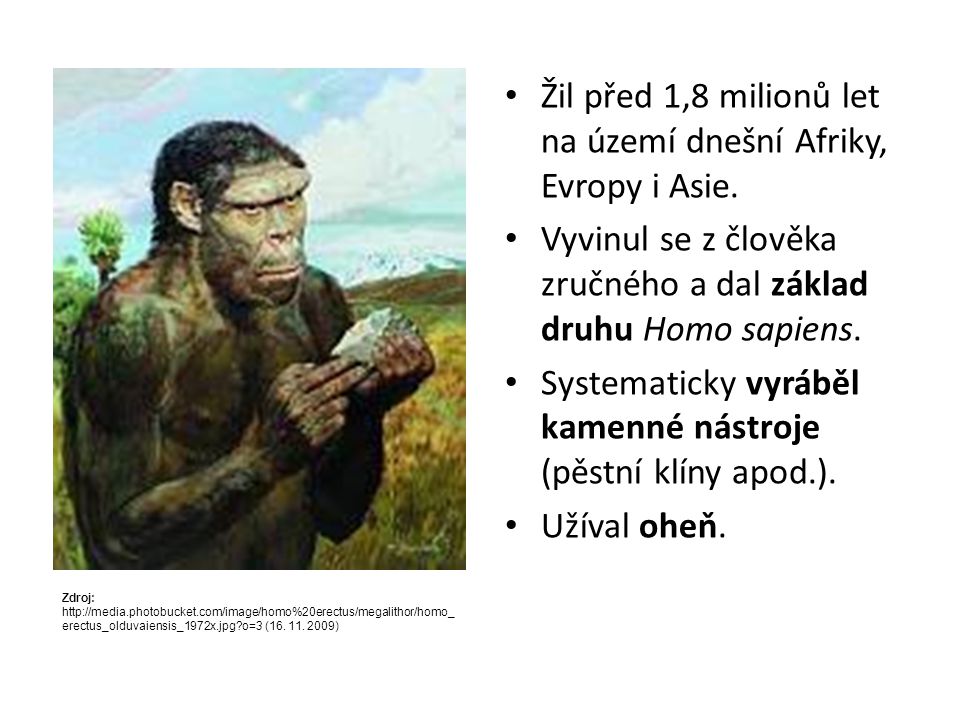 Žil před 1,8 milionů let na území dnešní Afriky, Evropy i Asie.