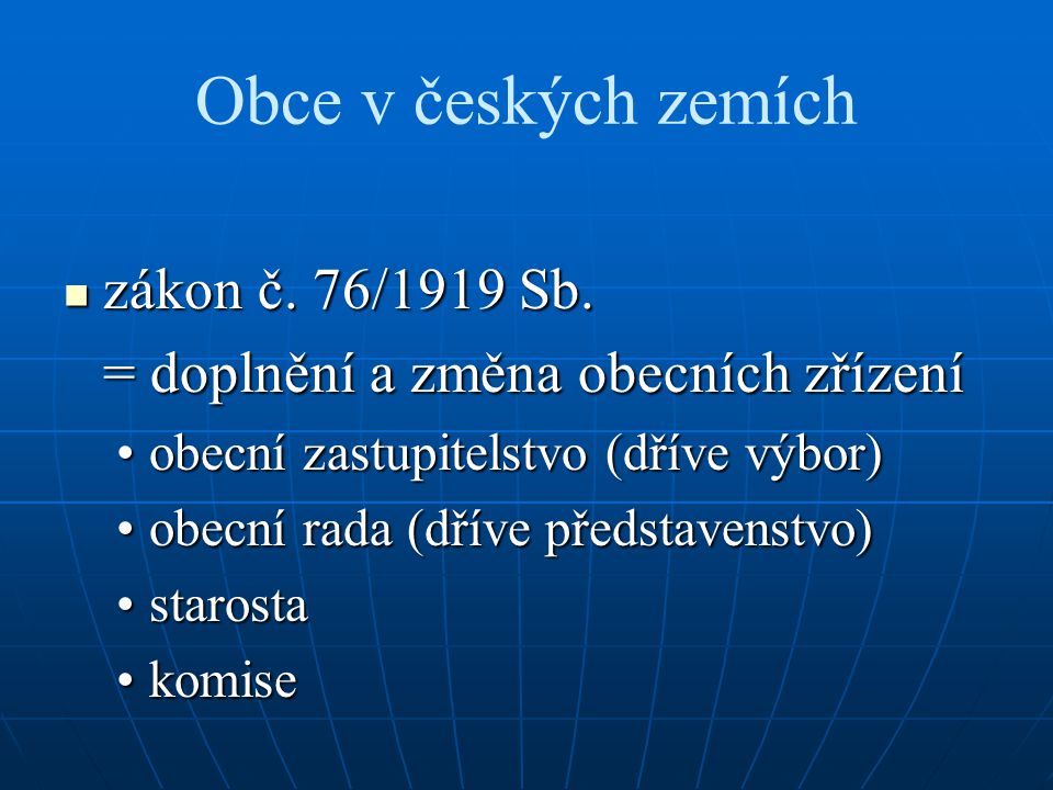 Obce v českých zemích zákon č. 76/1919 Sb.