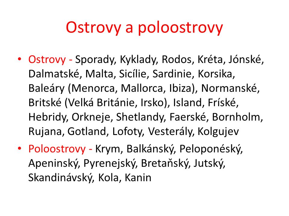 Ostrovy a poloostrovy