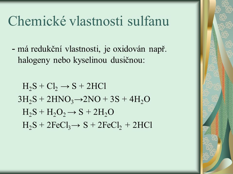 Chemické vlastnosti sulfanu
