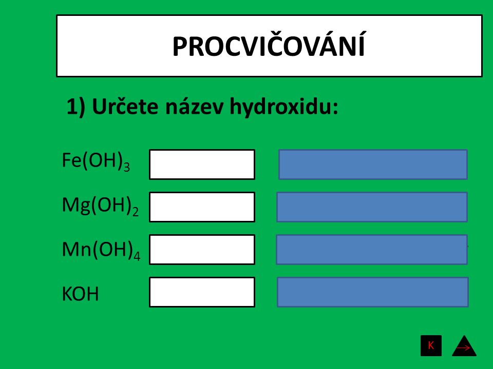 PROCVIČOVÁNÍ 1) Určete název hydroxidu: