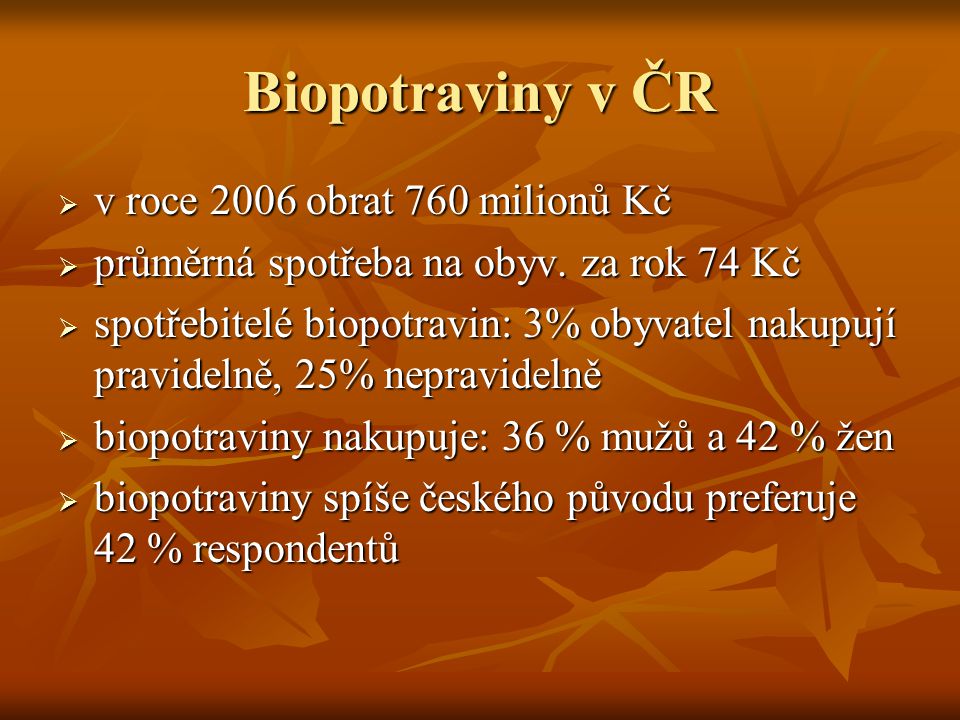 Biopotraviny v ČR v roce 2006 obrat 760 milionů Kč