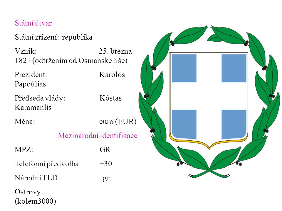 Státní útvar Státní zřízení: republika. Vznik: 25. března 1821 (odtržením od Osmanské říše)
