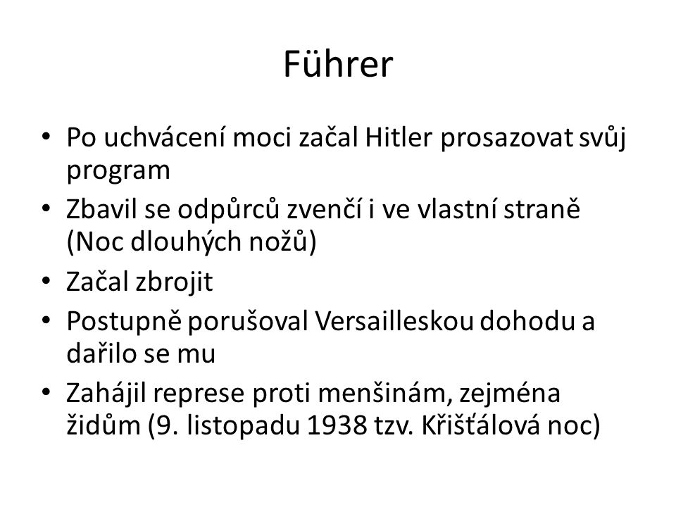 Führer Po uchvácení moci začal Hitler prosazovat svůj program