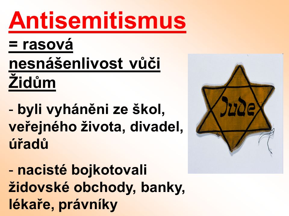 Antisemitismus = rasová nesnášenlivost vůči Židům