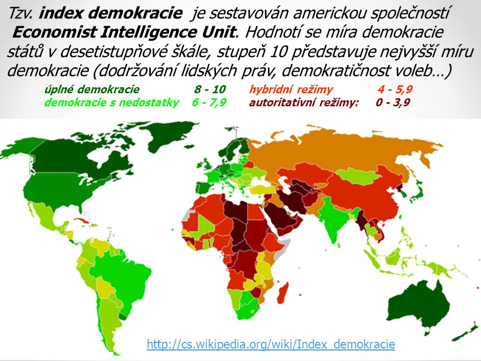 Tzv. index demokracie je sestavován americkou společností