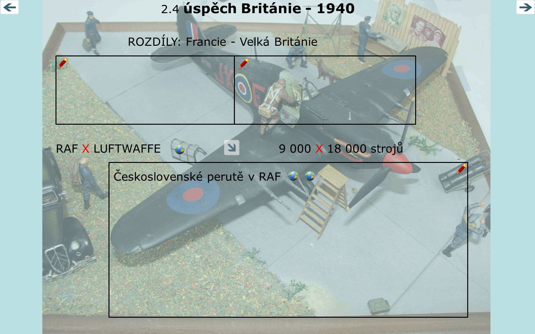 2.4 úspěch Británie ROZDÍLY: Francie - Velká Británie. RAF X LUFTWAFFE X strojů.
