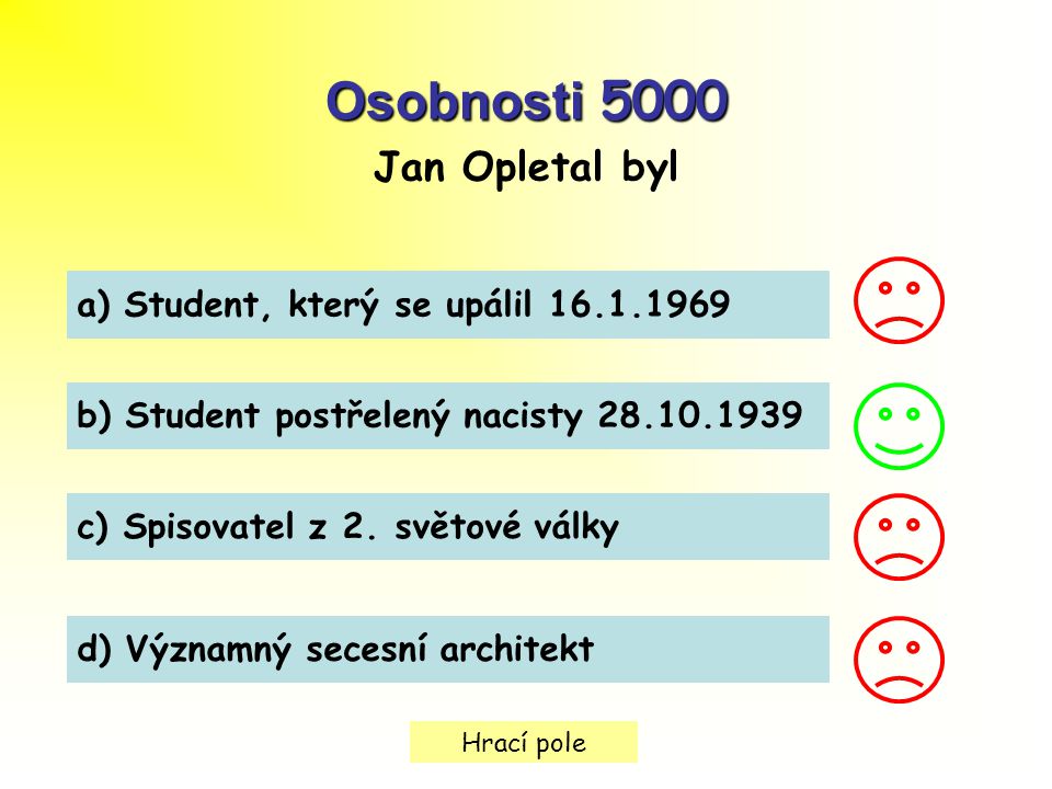 Osobnosti 5000 Jan Opletal byl a) Student, který se upálil