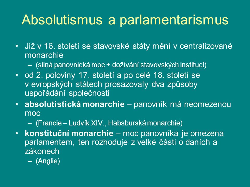 Absolutismus a parlamentarismus