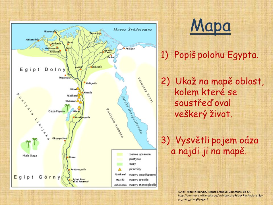 Mapa Popiš polohu Egypta.