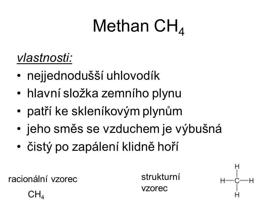Methan CH4 vlastnosti: nejjednodušší uhlovodík