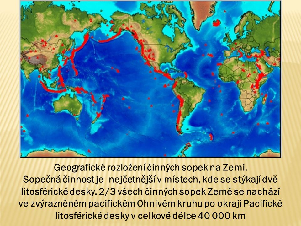 Geografické rozložení činných sopek na Zemi.