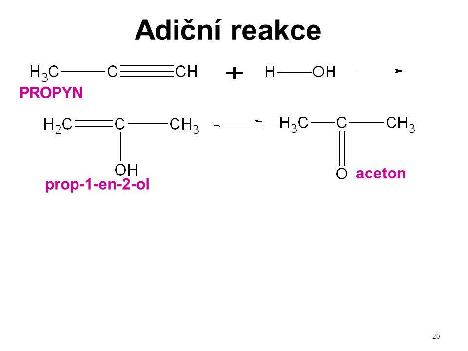 Adiční reakce PROPYN aceton prop-1-en-2-ol