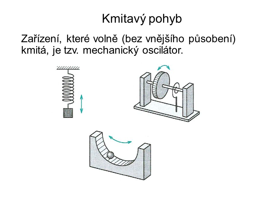 Kmitavý pohyb Zařízení, které volně (bez vnějšího působení) kmitá, je tzv. mechanický oscilátor.