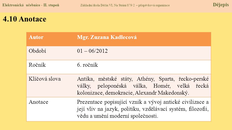 4.10 Anotace Autor Mgr. Zuzana Kadlecová Období 01 – 06/2012 Ročník