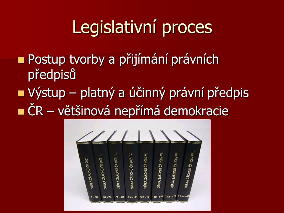 Legislativní proces Postup tvorby a přijímání právních předpisů