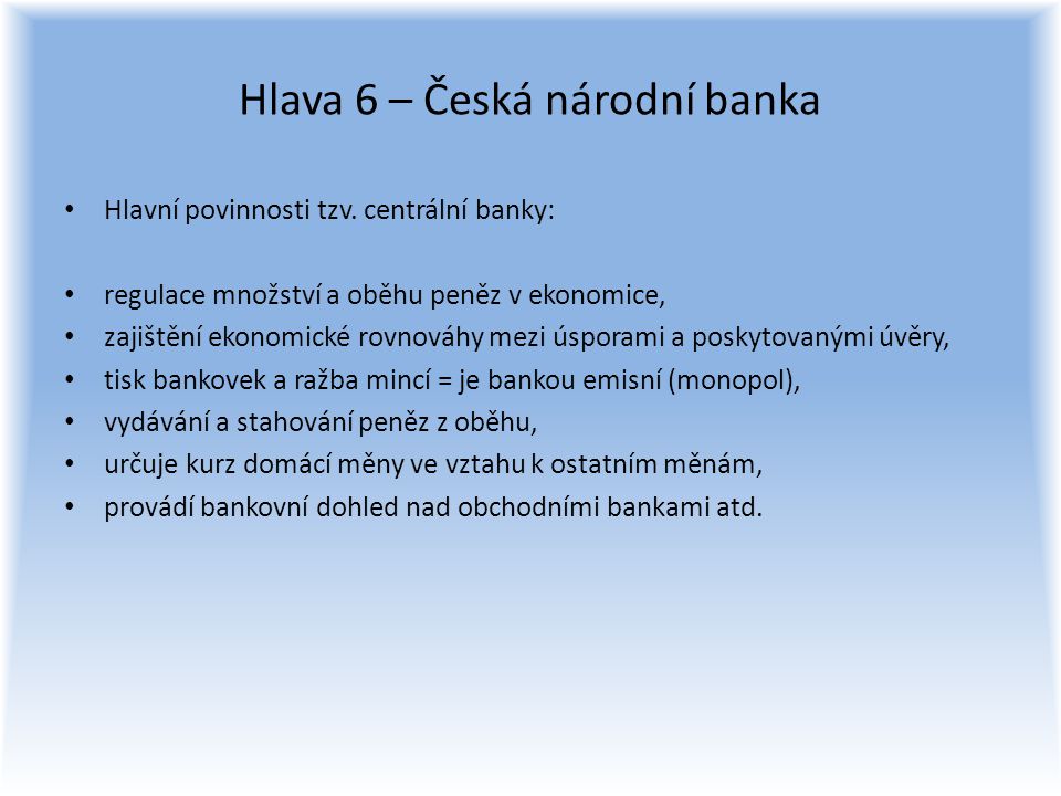 Hlava 6 – Česká národní banka