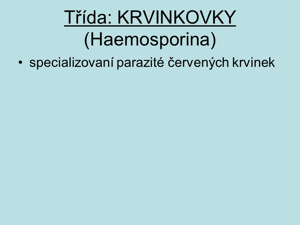 Třída: KRVINKOVKY (Haemosporina)