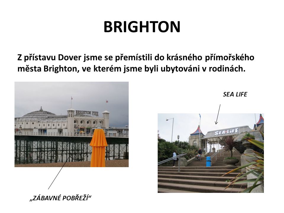 BRIGHTON Z přístavu Dover jsme se přemístili do krásného přímořského města Brighton, ve kterém jsme byli ubytováni v rodinách.