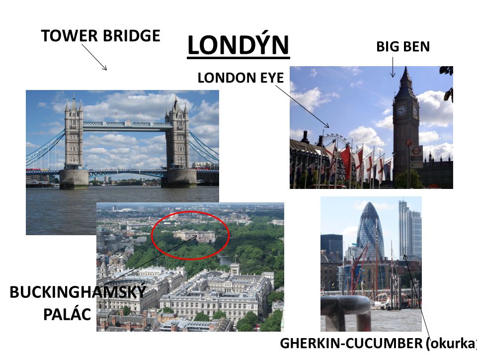LONDÝN TOWER BRIDGE BUCKINGHAMSKÝ PALÁC BIG BEN