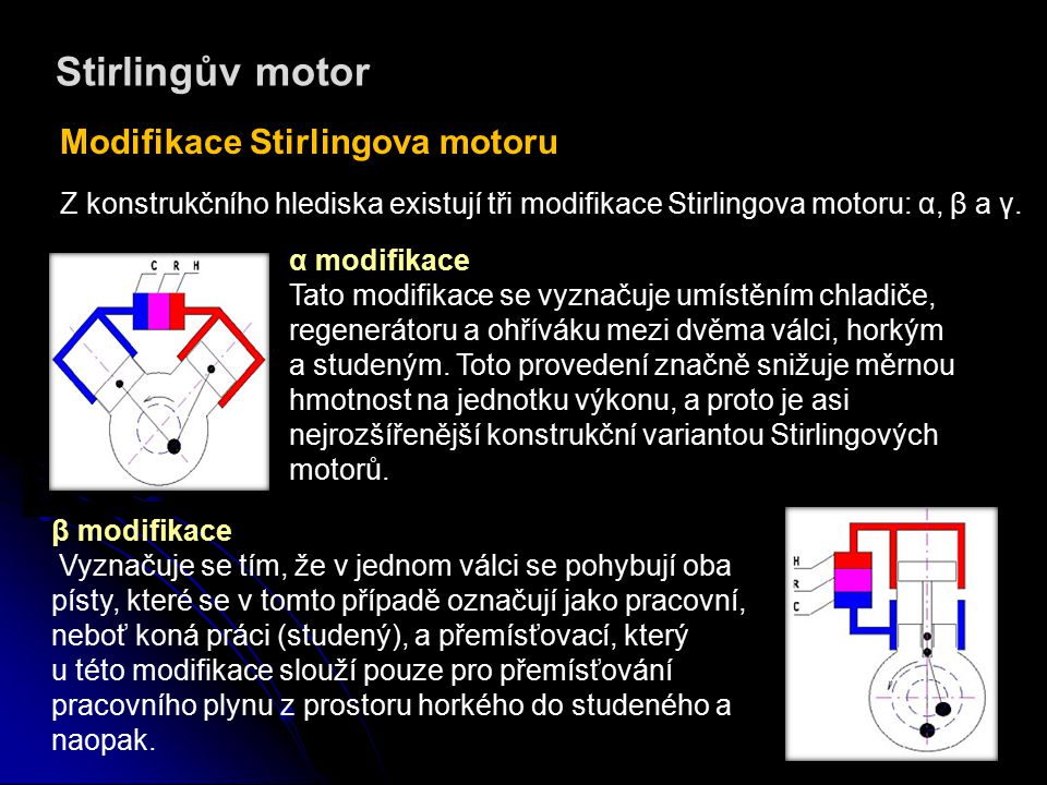Stirlingův motor Modifikace Stirlingova motoru