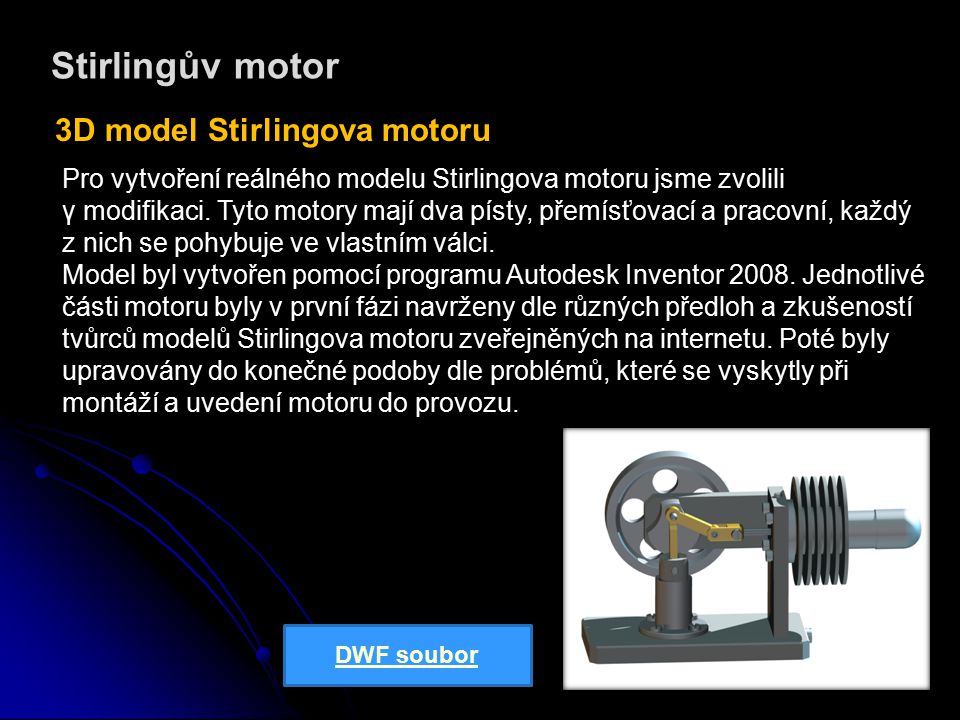 Stirlingův motor 3D model Stirlingova motoru