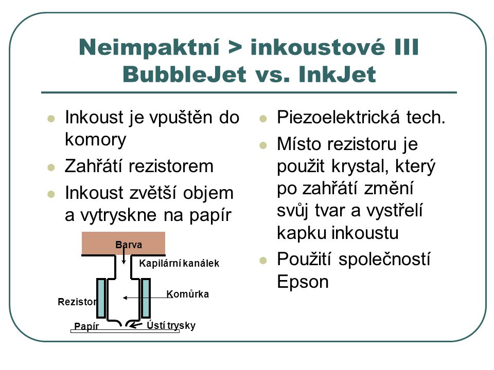 Neimpaktní > inkoustové III BubbleJet vs. InkJet