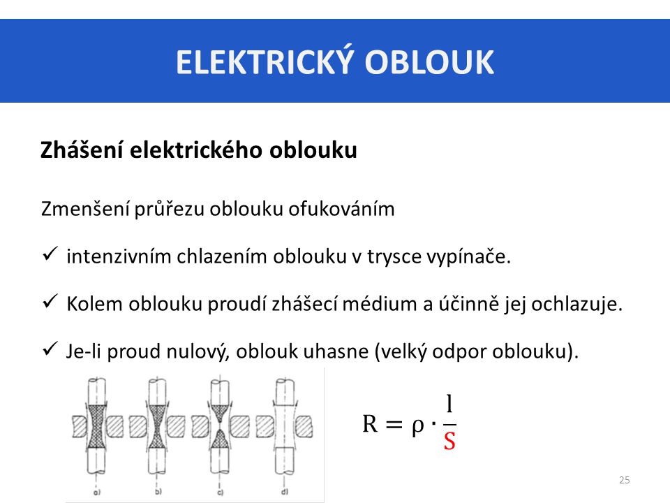 ELEKTRICKÝ OBLOUK Zhášení elektrického oblouku R=ρ∙ l S