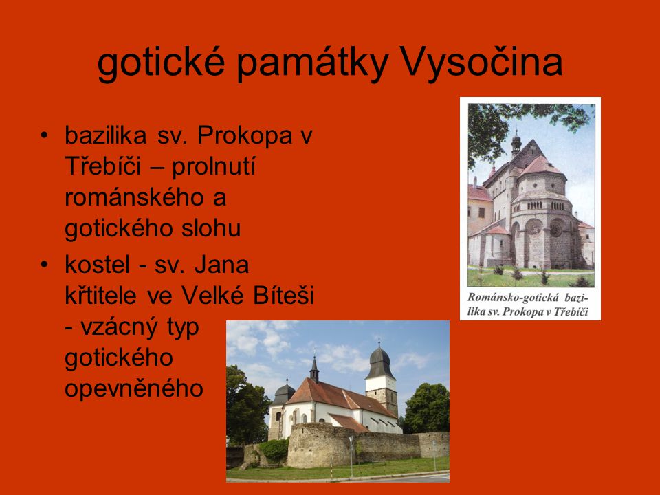 gotické památky Vysočina