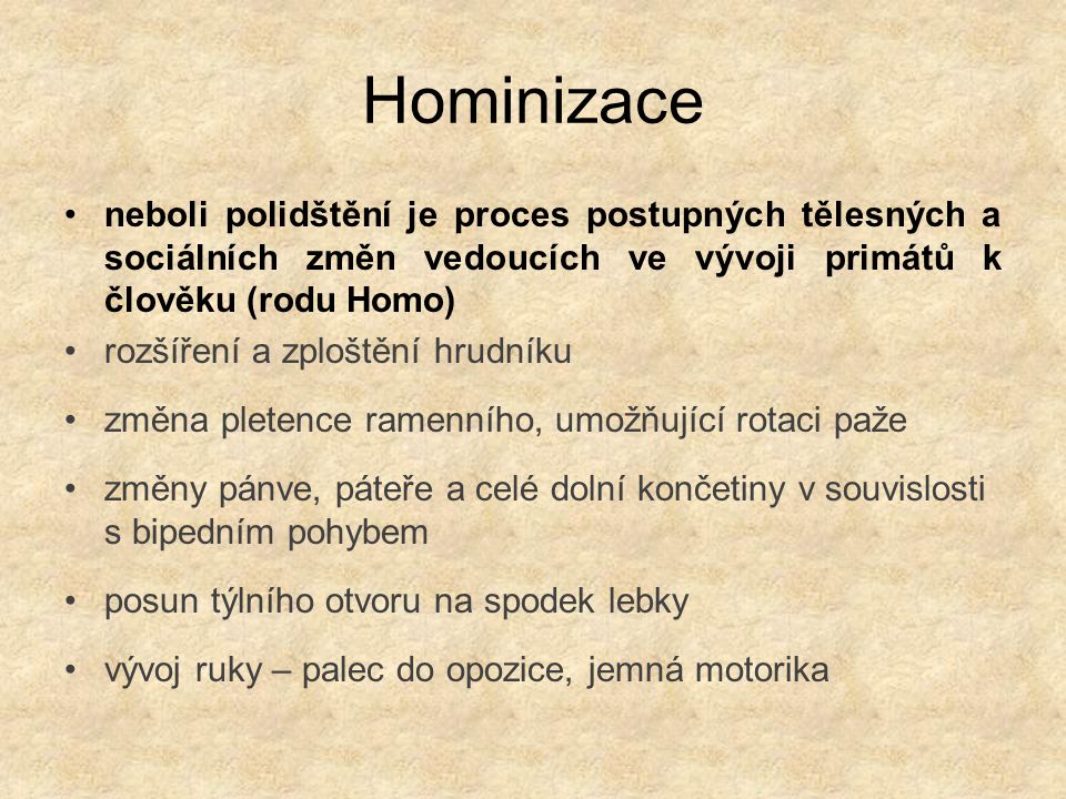 Hominizace neboli polidštění je proces postupných tělesných a sociálních změn vedoucích ve vývoji primátů k člověku (rodu Homo)