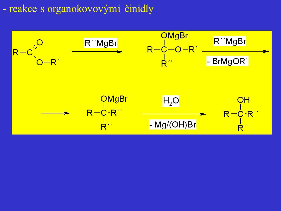 - reakce s organokovovými činidly