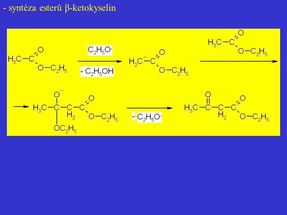 - syntéza esterů β-ketokyselin