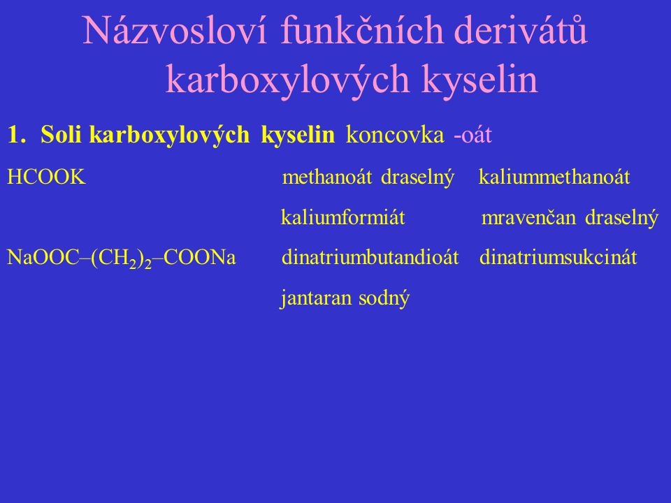 Názvosloví funkčních derivátů karboxylových kyselin
