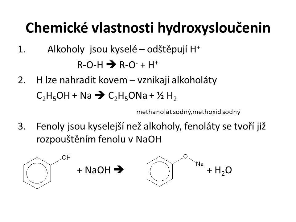Chemické vlastnosti hydroxysloučenin