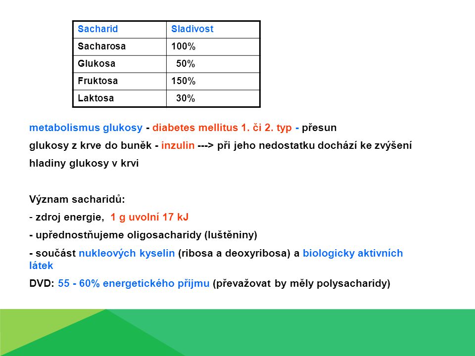 metabolismus glukosy - diabetes mellitus 1. či 2. typ - přesun