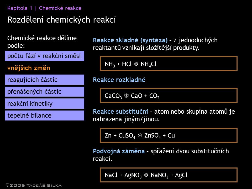 Rozdělení chemických reakcí