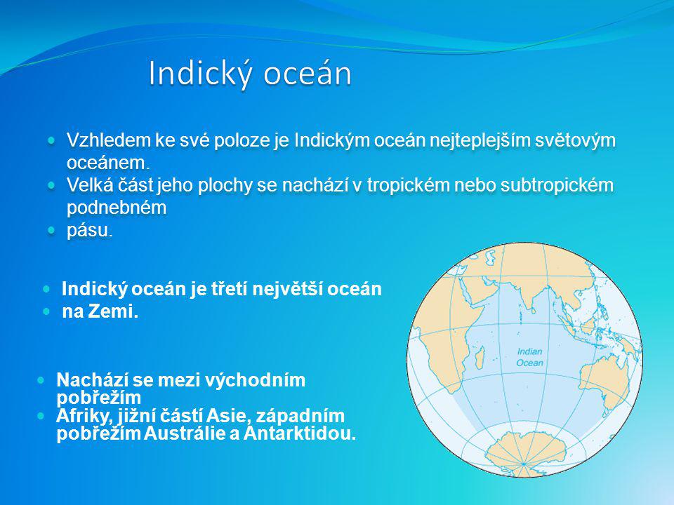 Indický oceán Vzhledem ke své poloze je Indickým oceán nejteplejším světovým oceánem.