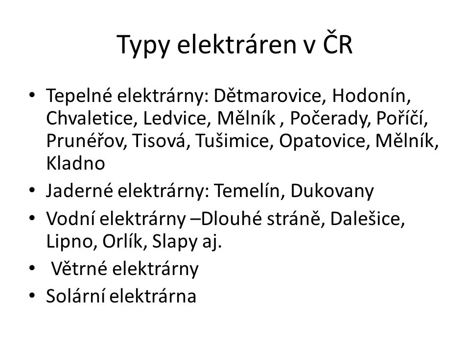 Typy elektráren v ČR