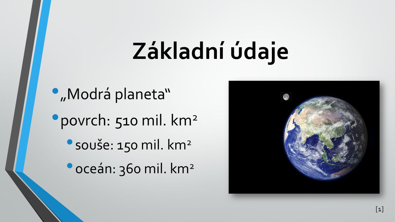 Základní údaje „Modrá planeta povrch: 510 mil. km2