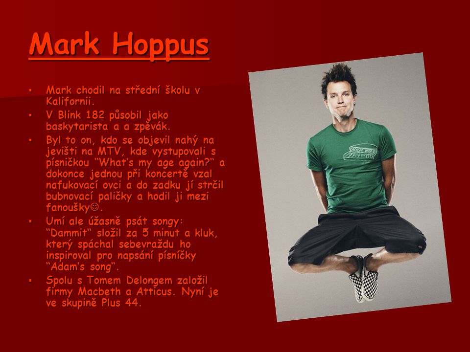 Mark Hoppus Mark chodil na střední školu v Kalifornii.