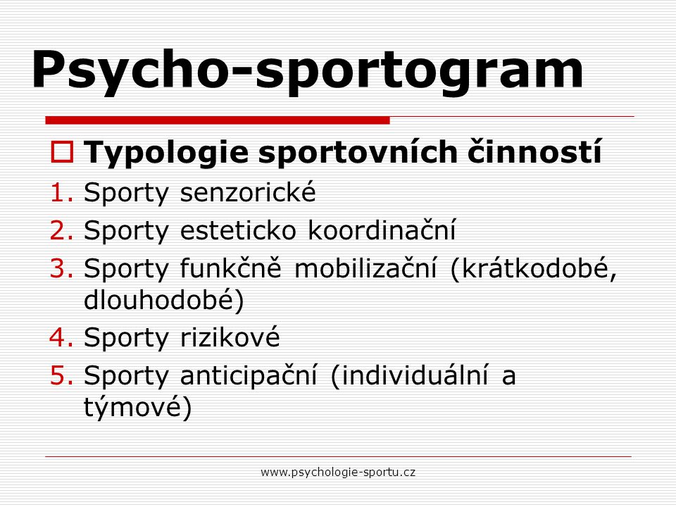 Psycho-sportogram Typologie sportovních činností Sporty senzorické