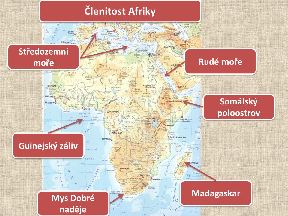 Členitost Afriky Středozemní moře Rudé moře Somálský poloostrov
