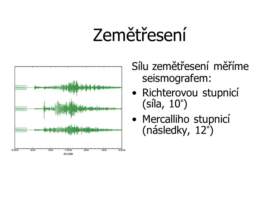 Zemětřesení Sílu zemětřesení měříme seismografem: